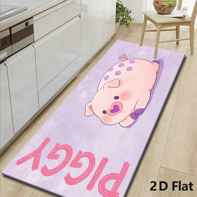 Flannel Kitchen and Hallway Mat, Featuring the Cartoon Pig “PIGGY”; Suitable for Bathroom and Laundry Room Mats