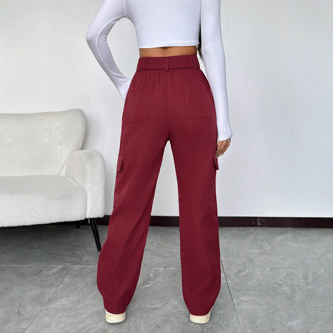 Multi-Pocket High Waist Cargo Pants Women's Loose Slim Streetwear