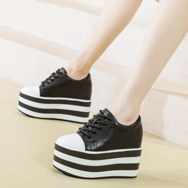 12cm New Synthetic Genuine Platform Wedge Flats Leather 2026 Autumn Spring Boot Ankle Women High Brand Fashion High Heels Shoes