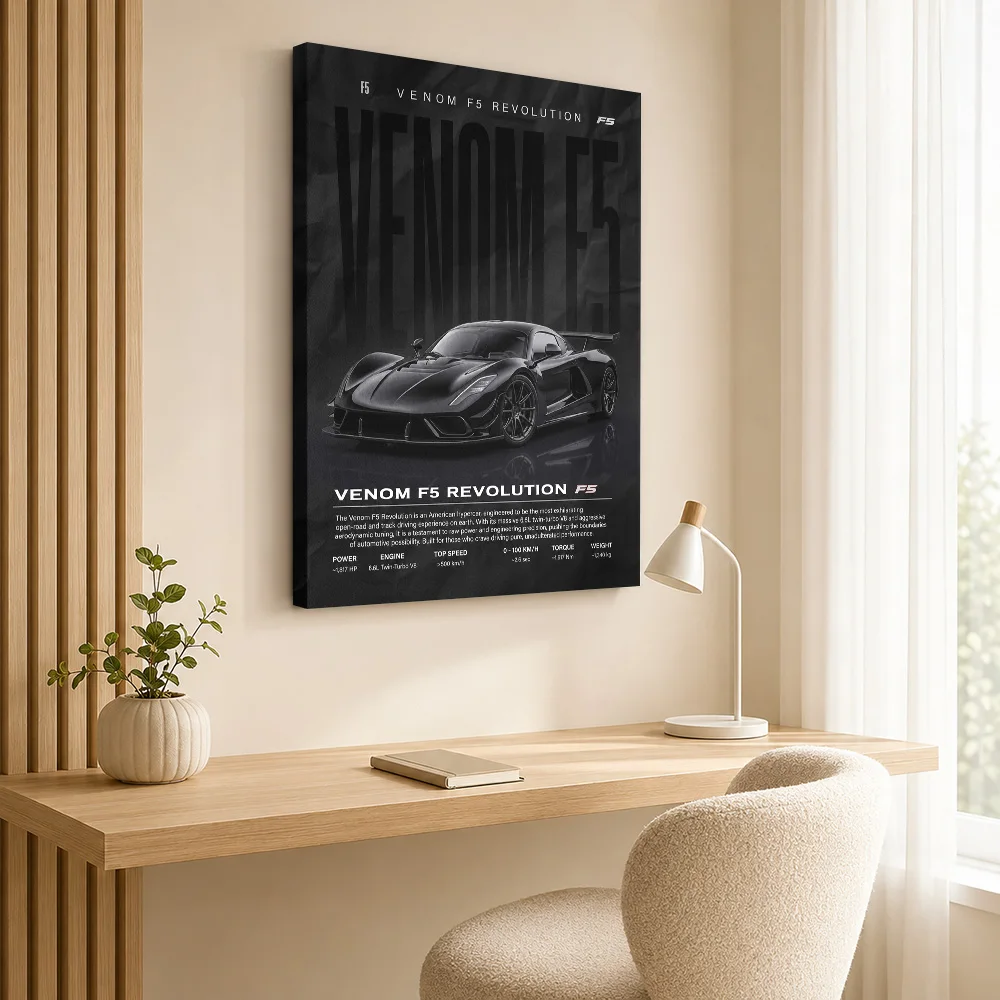 Black Sleek American Venom F5 Revolution Hypercar Canvas Poster Personalized Photo Dynamic Wall Art Man Cave Decor Driver Gift