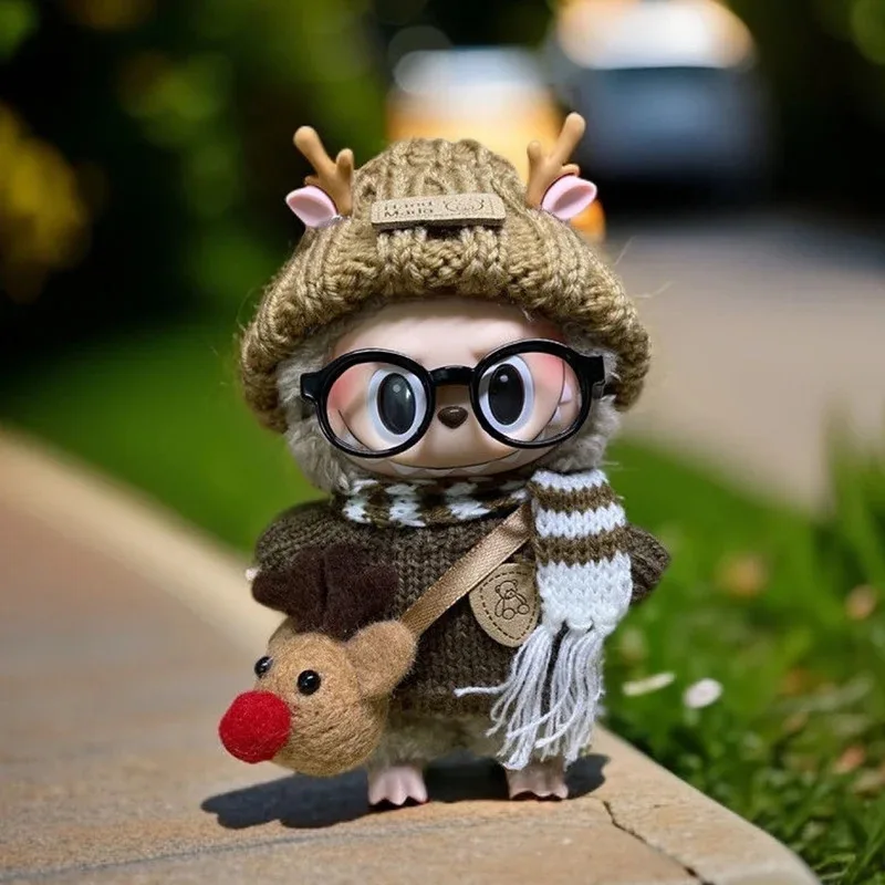 Mini vestito carino per bambola morbido maglione lavorato a maglia vestito accessorio per bambola gonna a pieghe ciliegia set di forcine per bambino giocattolo fai da te per Labubu