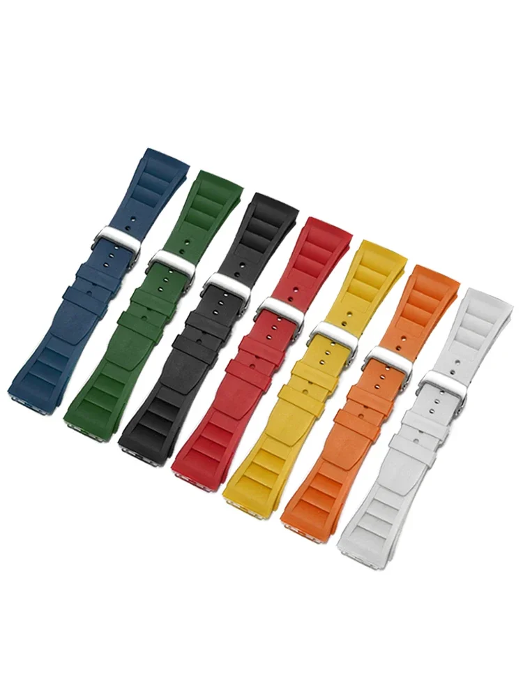 For Richard Mille Rm011 Convex Interface Replace Original Watchbands Accessories Rubber Silicone Fold Buckle Watch Strap