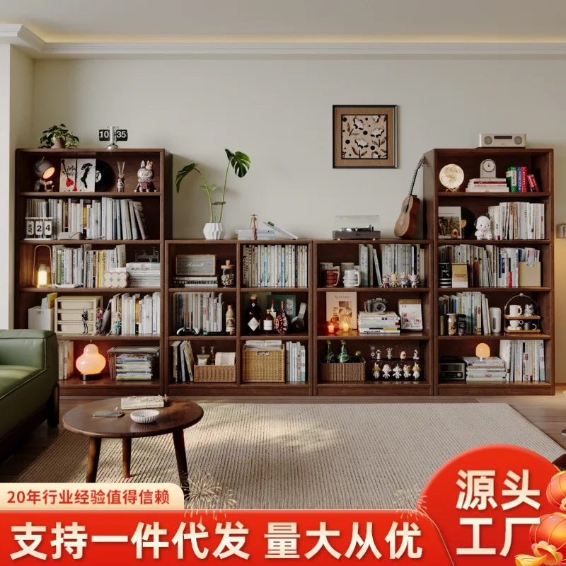 Solid Wood Bookshelf Floor-to-ceiling Integrated Wall Shelf, Living Room Full Wall Bookcase Display Shelf, Household Storage