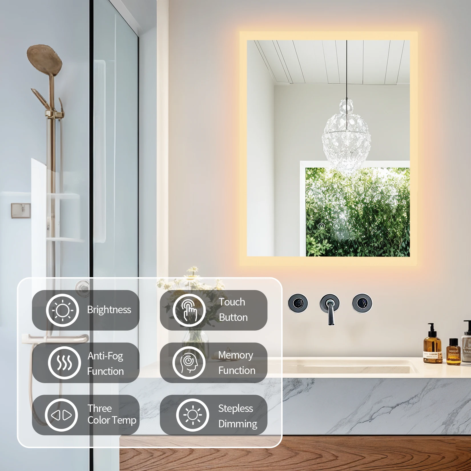 LUVODI Illuminated Bathroom Makeup Mirror,Modern Wall Mounted Bathroom Vanity Mirror Lighted Makeup Mirror with Three Colors Temperature,Fogless,Waterproof IP44