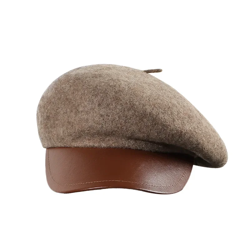 Octagon Beret Hat for Women Color Block Knit Wool Newsboy Cap Short Brim Winter Warm Retro Painter Hat