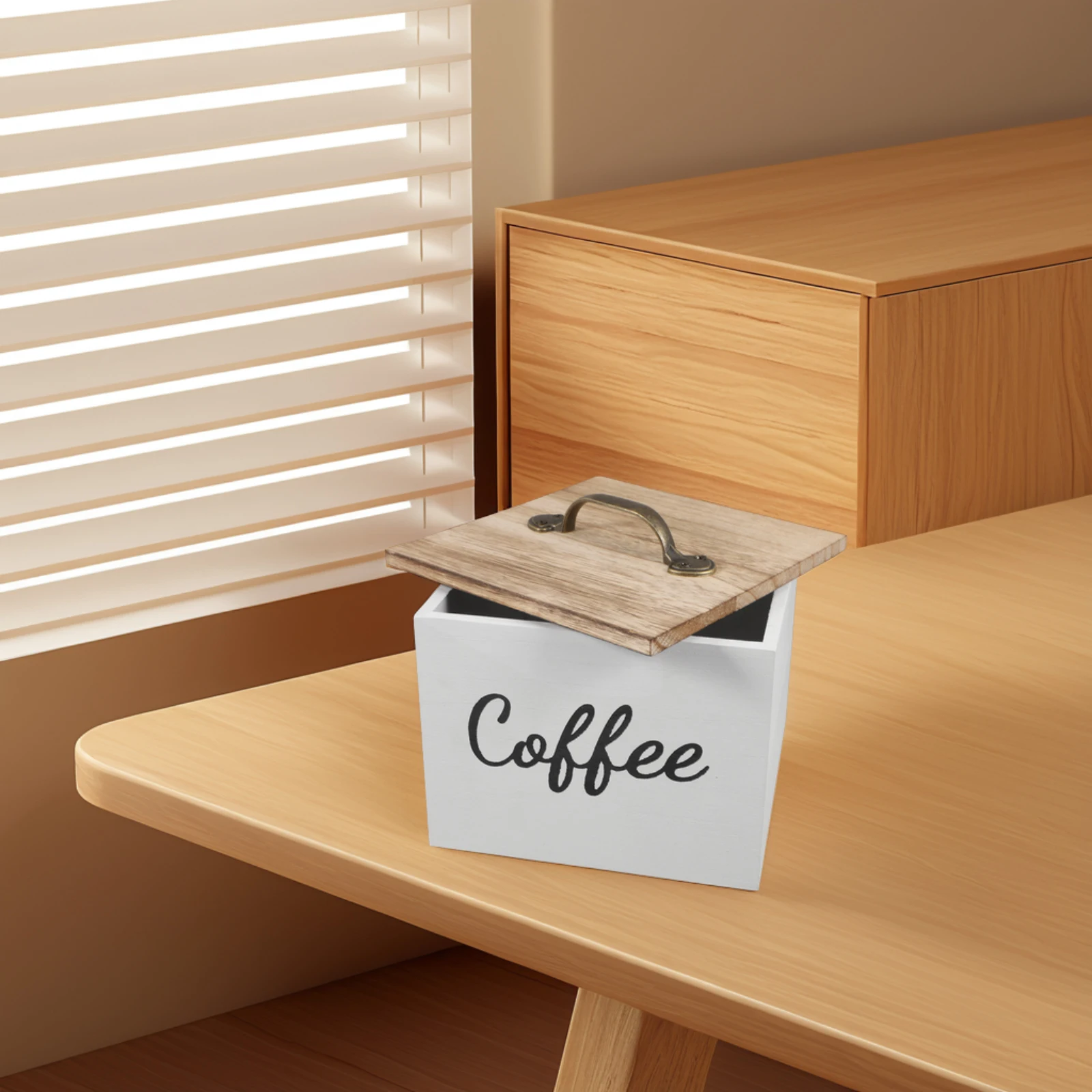 

Wooden With Lid Coffee Organizer Home Office Multifunctional Kitchen Bin Keepsake Container For Small Items Travel Portable