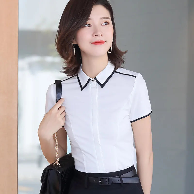 NAVIU New Summer Style White Shirts For Women Elegant Fashion Interview Slim Top Blouses Formal Office Ladies Work Wear Gray