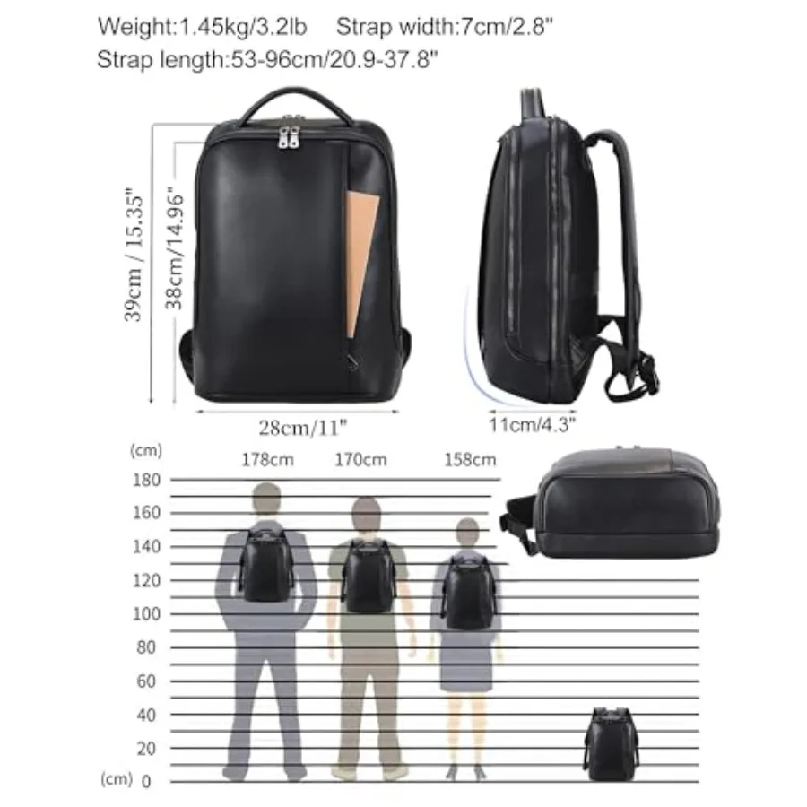 Masa Kawa حقيبة ظهر للكمبيوتر المحمول مقاس 14 بوصة من الجلد النحيف للنساء والرجال والأعمال الصغيرة والسفر والمكتب والعمل حقيبة ظهر للكمبيوتر التنفيذي Casu #3