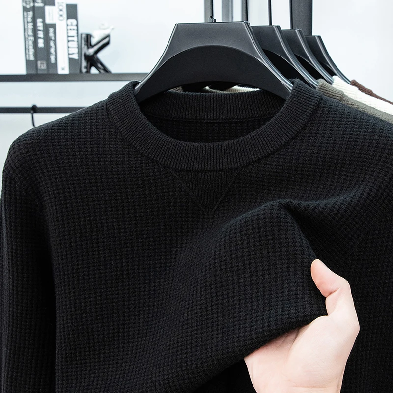 عالية الجودة رجل الهراء بلون بلون طويل الأكمام تريكو وهمية الرقبة الخريف الشتاء جديد البلوز أزياء ملابس رجالي