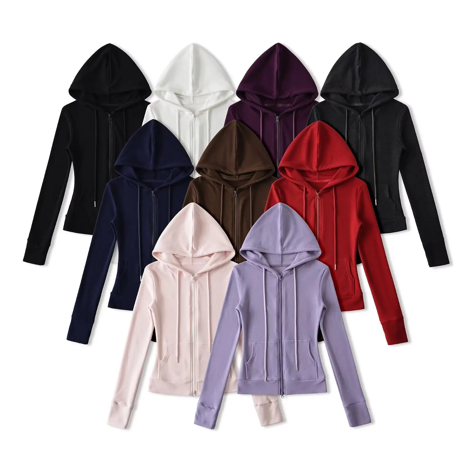

Slim Fit Yoga Hoodie Zipper Sports Jaet Small Rui American Sle Velvet Waist Cinching ket Detail Chic Commute Sle