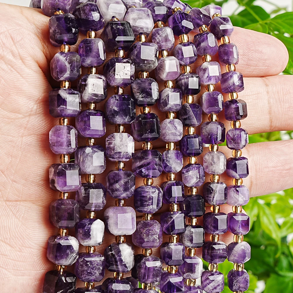 6/8mm Smooth Cut Corner Square Beads Natural Stone Beads Tiger Eye Garnet Amethyst Loose Spacer Beads for Jewelry Craft Supplies