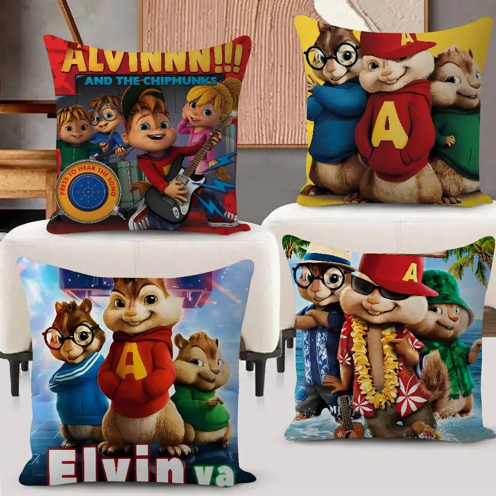 Anime Alvins And The Chipmunks Pillow Case Plush Fabric Soft Double Sided Print Sofa Cushion Cover Throw Pillow Covers