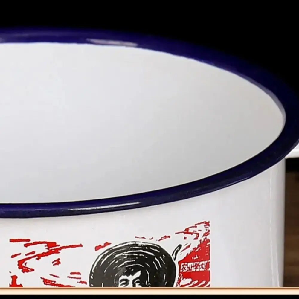 Household 1300ml Enamel Instant Noodle Bowl Handle with Lid Ramen Bowl Large Size Thickened Lunch Box Gift