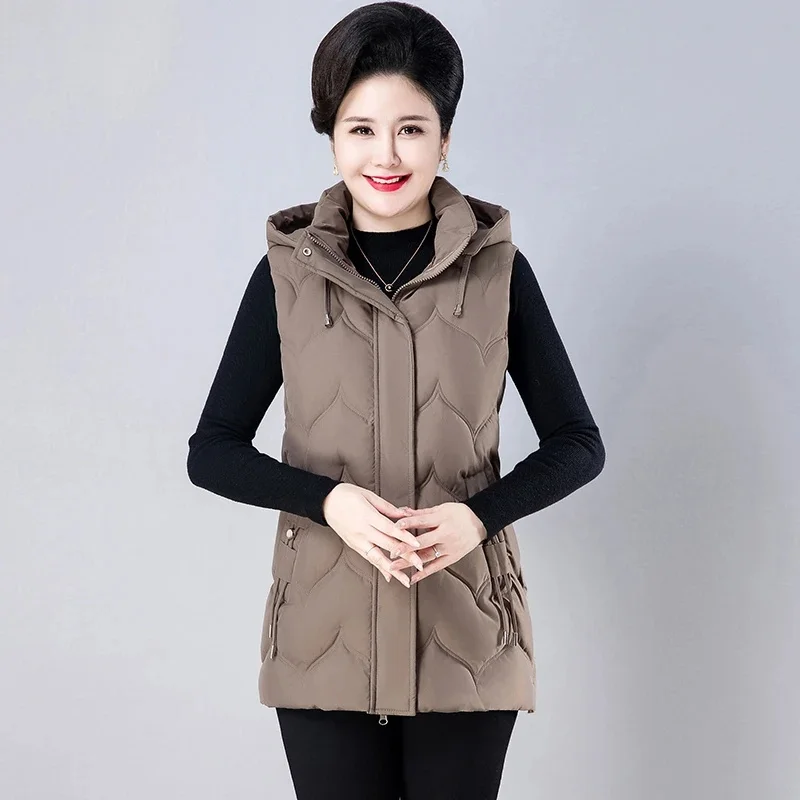 Middle-aged Women Autumn Winter Down Cotton Vest Jacket Warm Zipper Sleeveless Coat Mother Casual Waistcoat Female Tops 6XL7XL