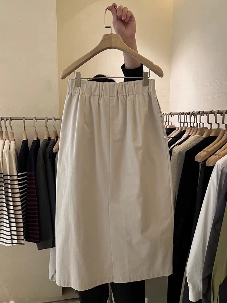Korean Style High Waist A-Line  Skirt Women's Summer 2026 New Mid-Length Slimming Hip Covering Half Skirt Elegant Beige