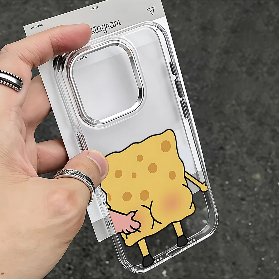 Funda para iPhone 17e 17 16e 16 15 14 13 12 11 mini Pro Max X XR XSMAX Air Plus, transparente suave con diseño de Bob Esponja 3