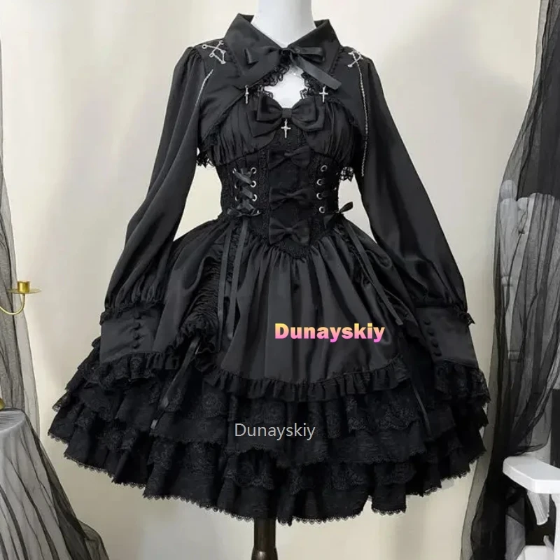 Japanese Victorian Gothic Lolita Dress Women Punk Style Sweet Lace Bow Eveing Party Dresses Harajuku Y2k Cosplay Princess Dress