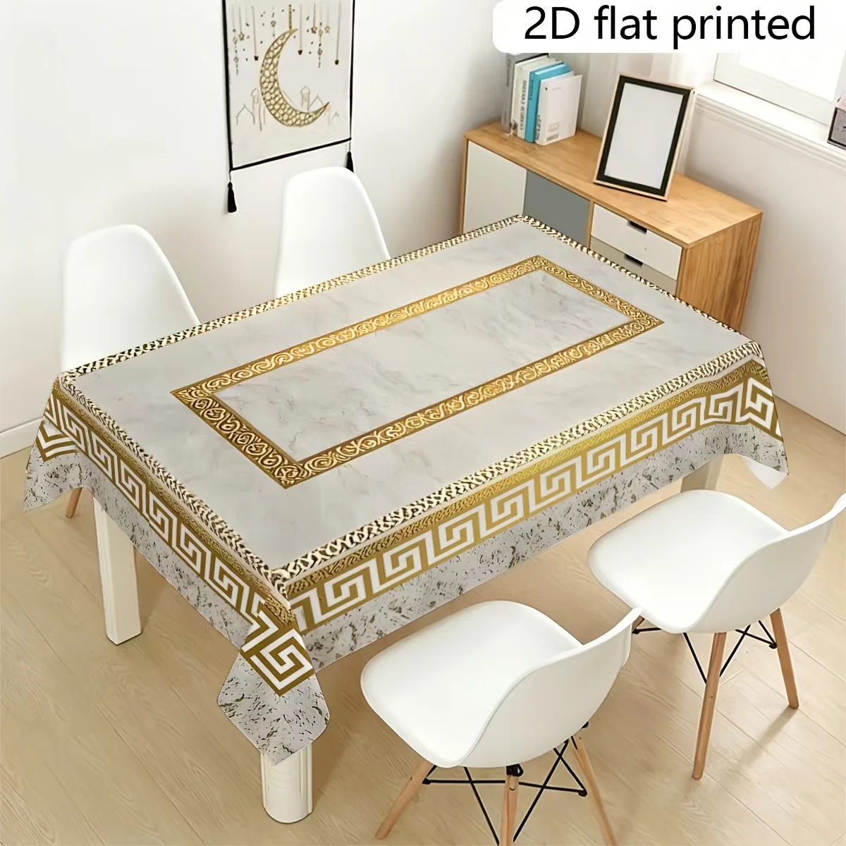 Light luxury and minimalist style with geometric border pattern, 100% polyester.