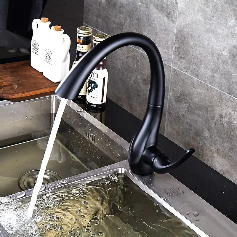 BAKALA Single Handle Pull out Kitchen Faucet Silver 360 Rotation Black Sink Mixer Tap BR-8820