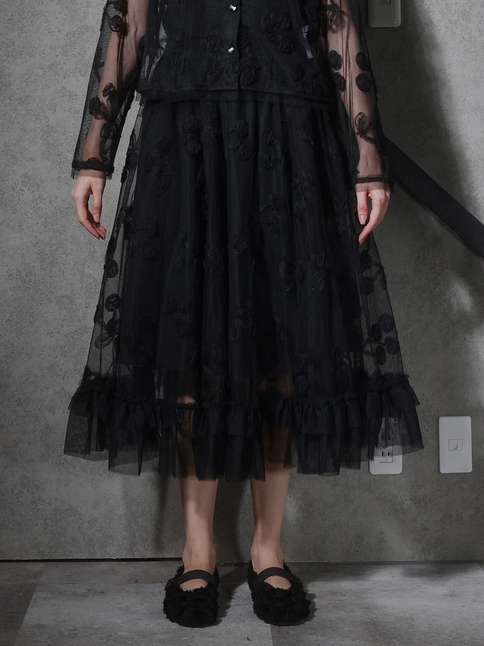 Dark Style Cherry Embroidery New Arrival Big Skirt Umbrella Skirt Women's Loose Fit mid Waist Embroidered Hollow out Skirt
