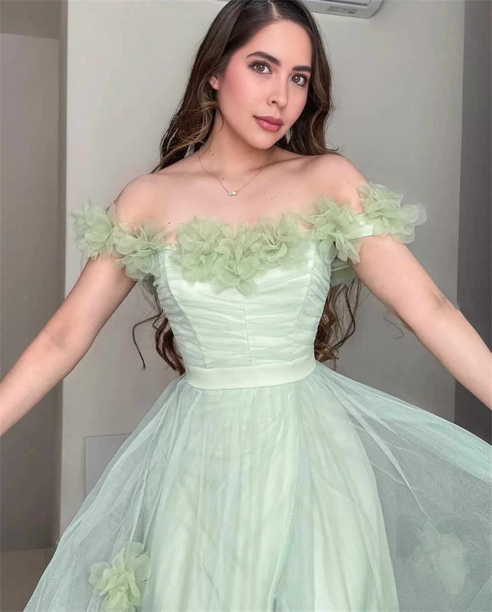 Jessica Light Green Prom Dresses Sweet Handmade Flowers Evening Dresses  Wedding Dress Formal Party Dresses Vestidos De Noche