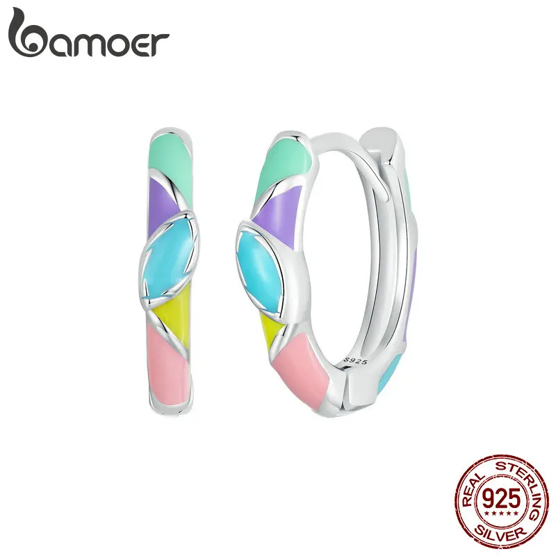 

Bamoer из натурального серебра 925 пробы, изысканные радужные серьги-кольца для женщин, модные ювелирные изделия, подарки на день рождения