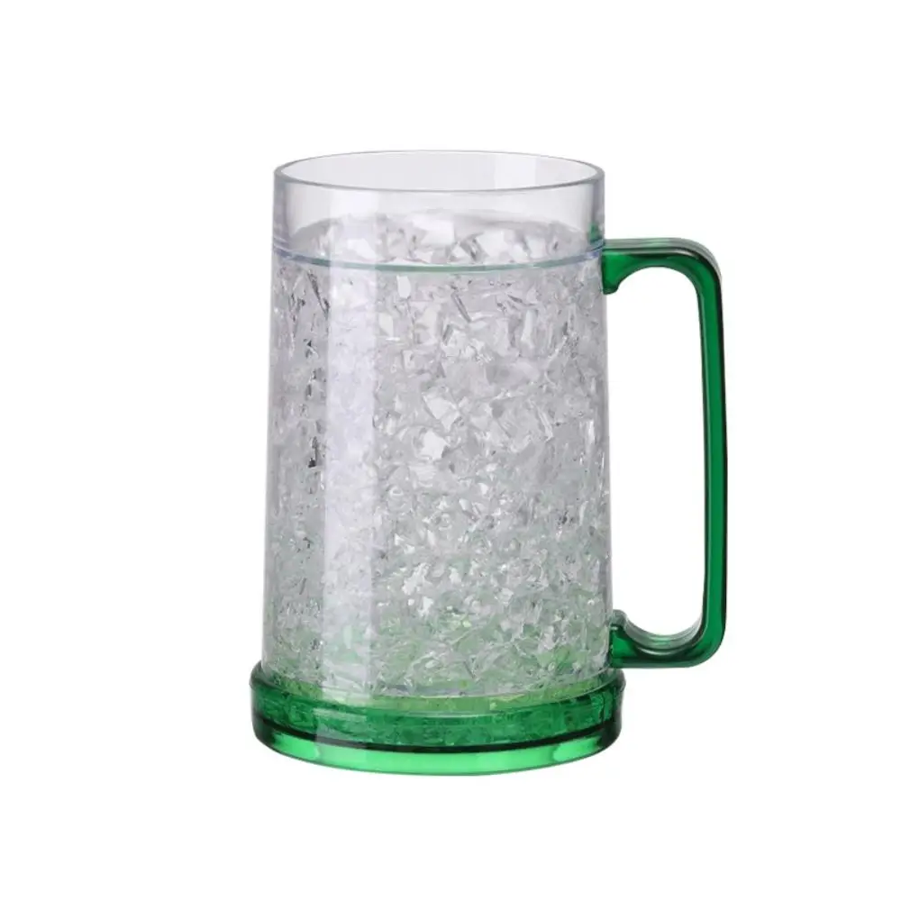 450ML Capacity Freezing Beer Mug Double Wall Structure with Handle Design Double Wall Beer Mug Plastic Clear Transparent Body