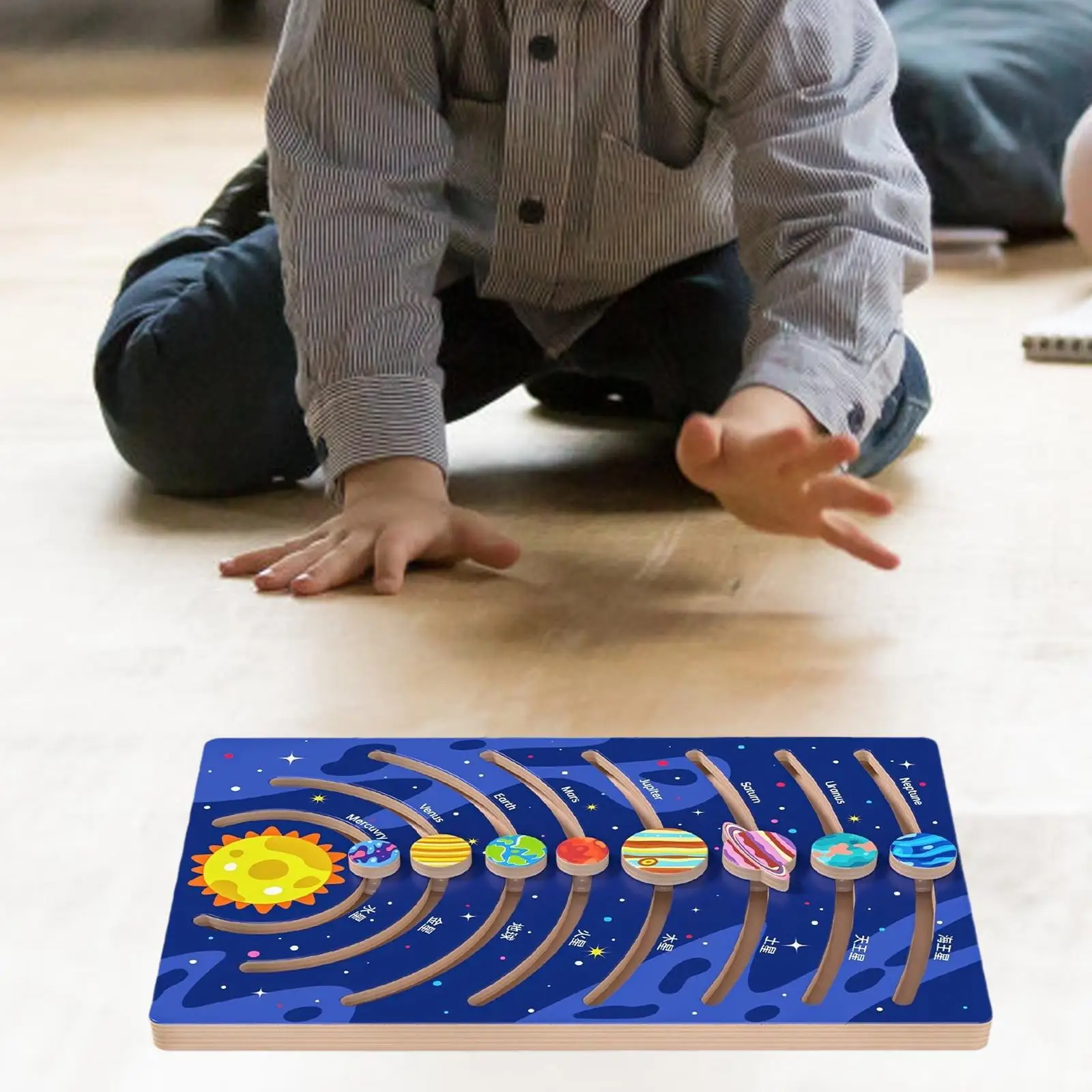 Rompecabezas espacial, planetas, tablero de sistema Solar, educación de madera para niños, planetas preescolares 3D, juego cognitivo con forma, sistema Solar móvil