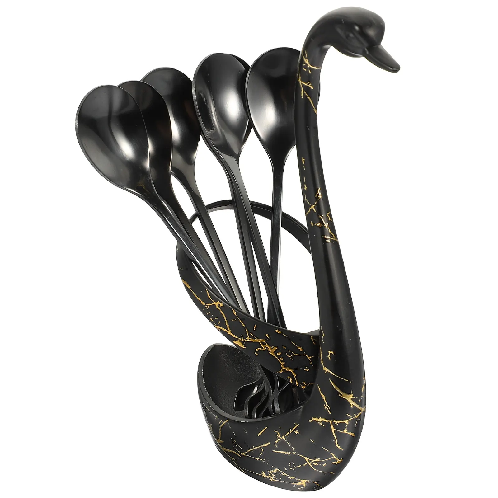 

1Set Stainless Steel Fruit Fork Coffee Spoon Set Unique Portable Design Elegant Swan Base Stand for Kitchen Dessert Scoop