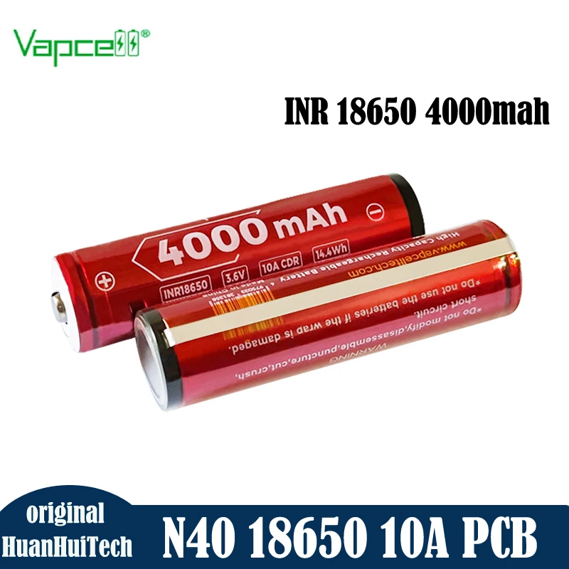 Höchste Kapazität 4000 geschützte Batterie vapcell n40 inr 3,6 mah 10a pcb v wiederauf ladbare Batterie zelle für Taschenlampe