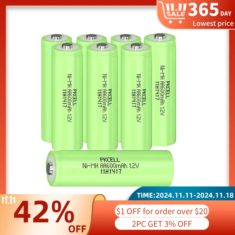 8 Pack AA Batteries Ni-MH 600mAh 1.2V NiMH Rechargeable Battery for Solar Products Lighting Outdoor Garden Lights