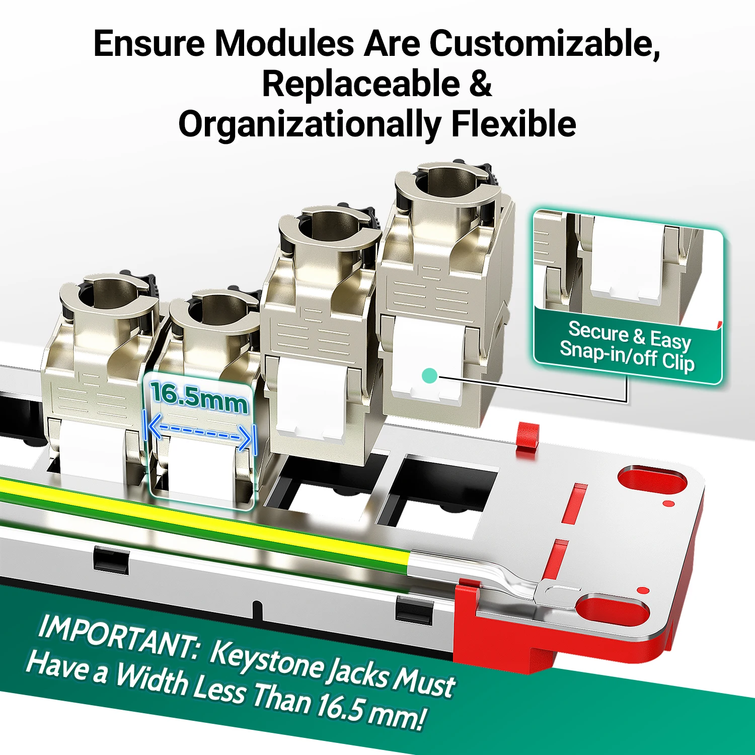 AMPCOM 1U 24-портовая патч-панель Keystone, STP Rack Mount с STP CAT8/7A/7/6A/6 Разъем Keystone Lock с храповым механизмом, задний кабель Mgmt Bar