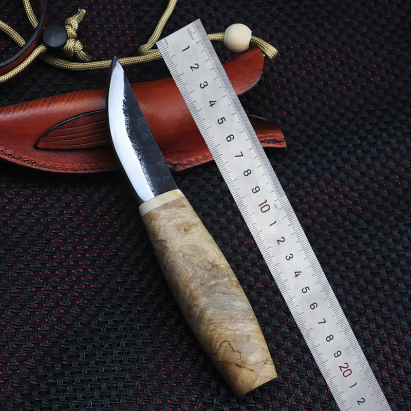 Yakut Ковка из высокоуглеродистой стали Маленький прямой нож Открытый Кемпинг Охота Тактическая защита Фиксированный нож Ручка из цельного дерева EDC