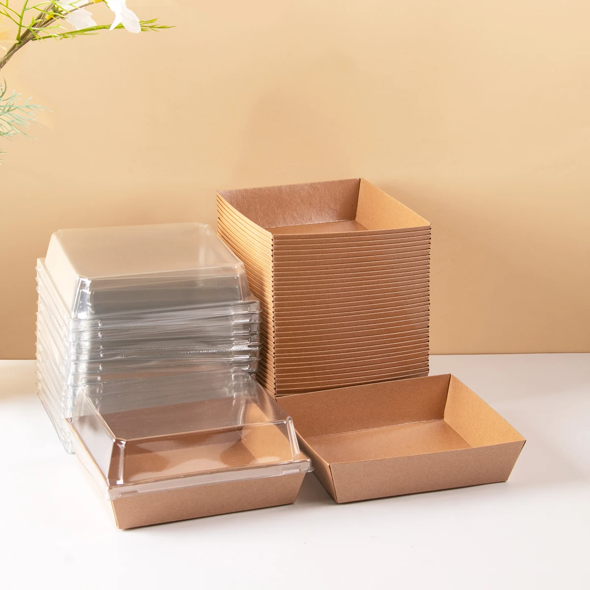 10/20Pcs Cake Dessert Donut Boxes Kraft Paper Charcuterie Boxes with Clear Lids Wedding Birthday Party Christmas Home Decoration
