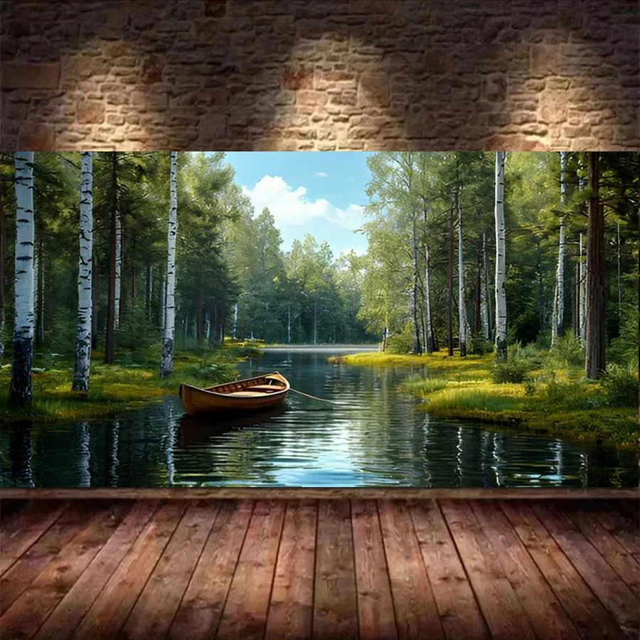 

Fullcang Green Forest River Boat Diy Diamond Painting Large Size Landscape Full Square Round Drill Mosaic Embroidery Picture