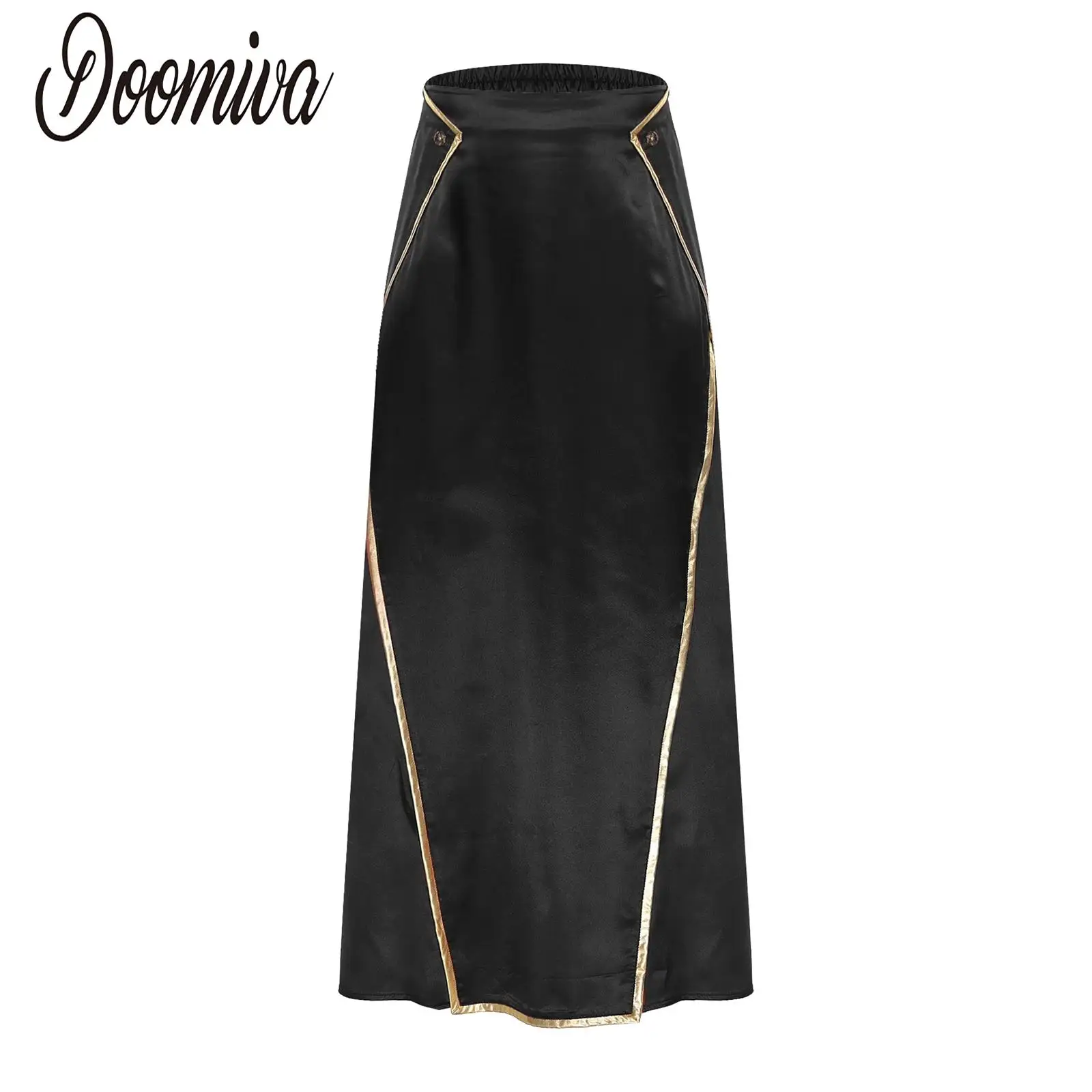 

Men Metallic Trim Dhoti Long Skirts Worship Praise Costume Satin Elastic Waist Maxi Skirt for Halloween Warrior Dress-up Costume