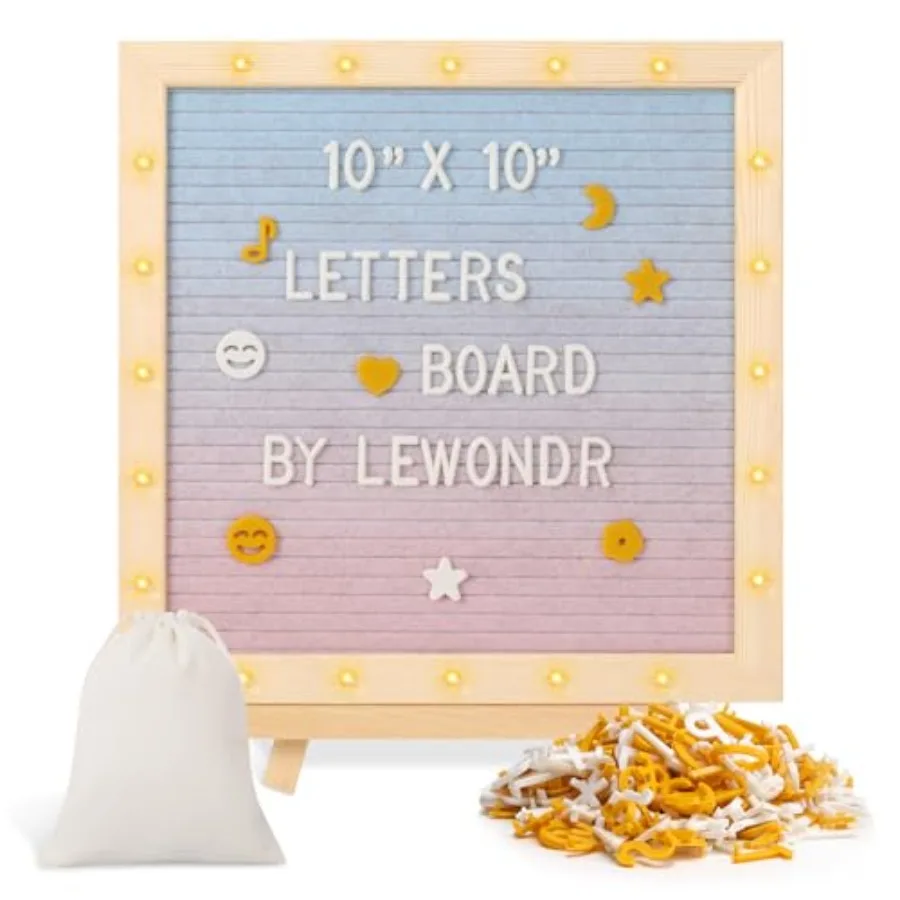 

Felt Letter Board, 10"×10" Wooden Letter Board Sign, Changeable Message Board with 20 LED Lights and 340 Letters, Pregnancy Bab