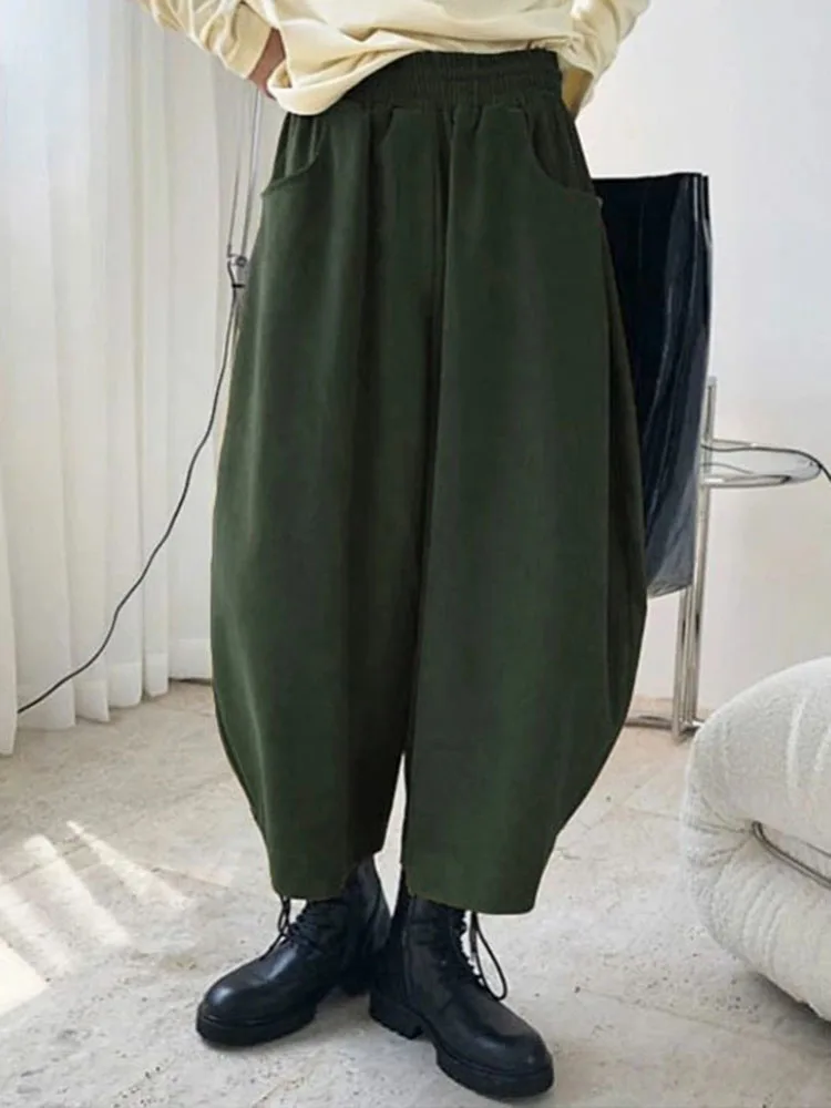 Dames casual vintage harembroek baggy mode wijde pijpen elastische pantalones losse wijde pijpen hoog getailleerde kuitlange broek