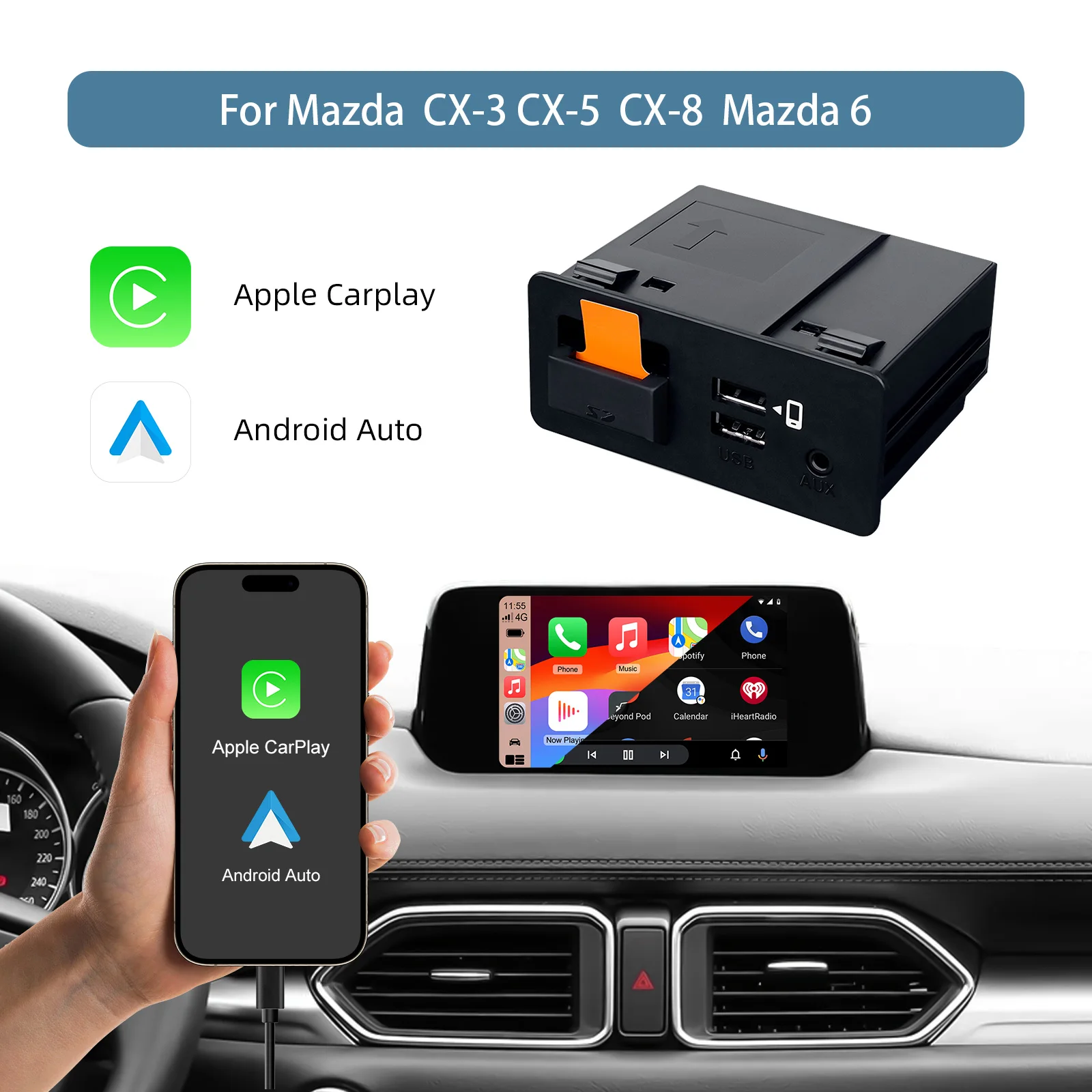 

Комплект модернизации Carplay Android Auto OEM Hub для Mazda, адаптер Carplay, совместимый с Mazda 2/3/6/CX3/CX5/CX9/MX5 2014-2021