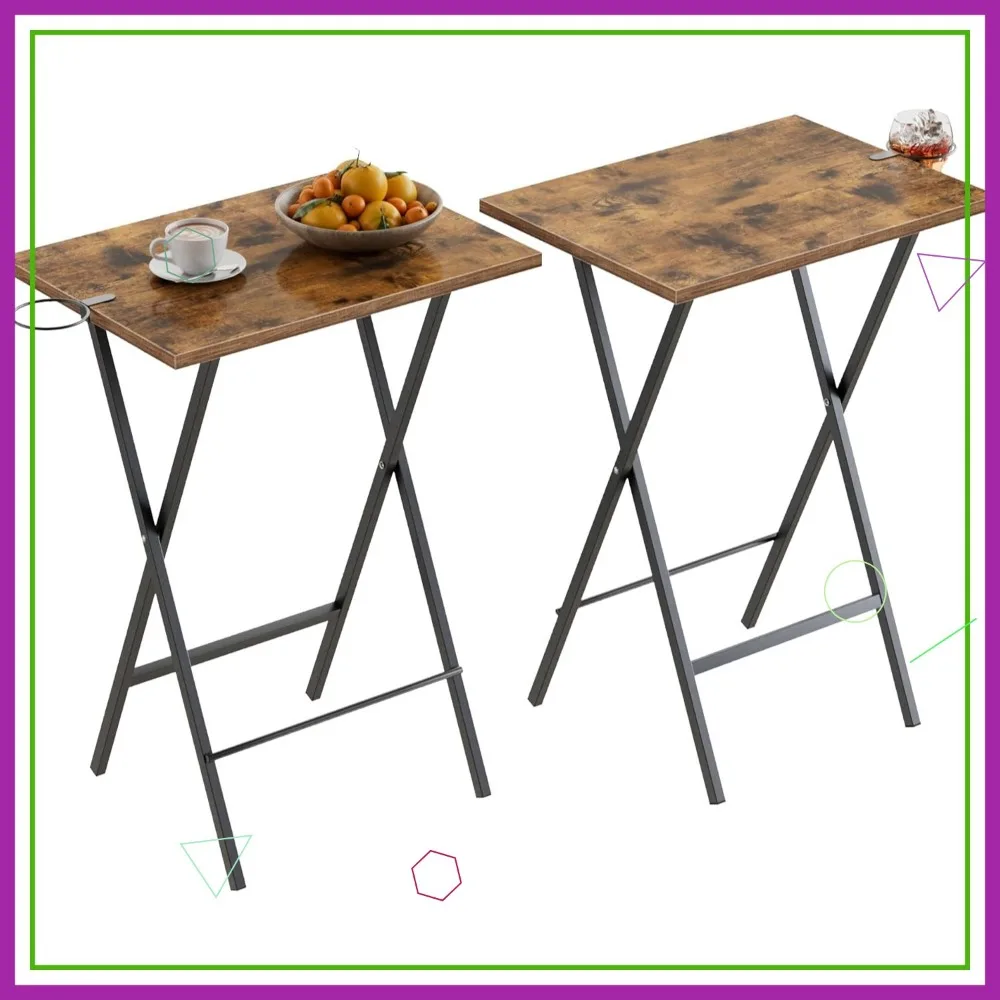 Set vassoi TV pieghevoli da 2 pezzi con portabicchieri, tavolo snack portatile per divano e piccoli spazi in marrone antico