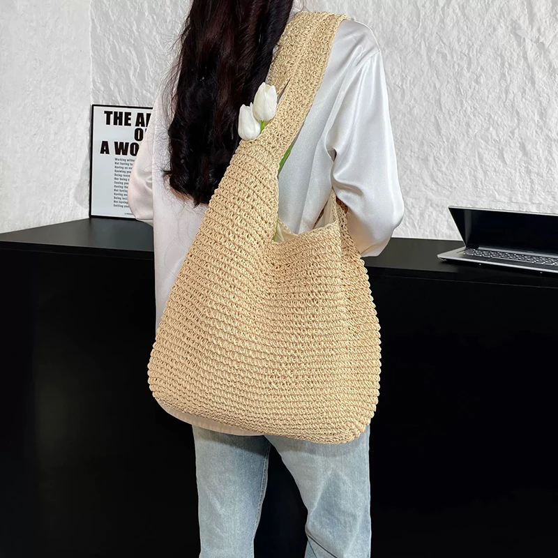 

Bohemian Weave Tote Bag for Women Large Capacity Summer Beach Straw Handbag Travel Shoulder Bag Female Purse