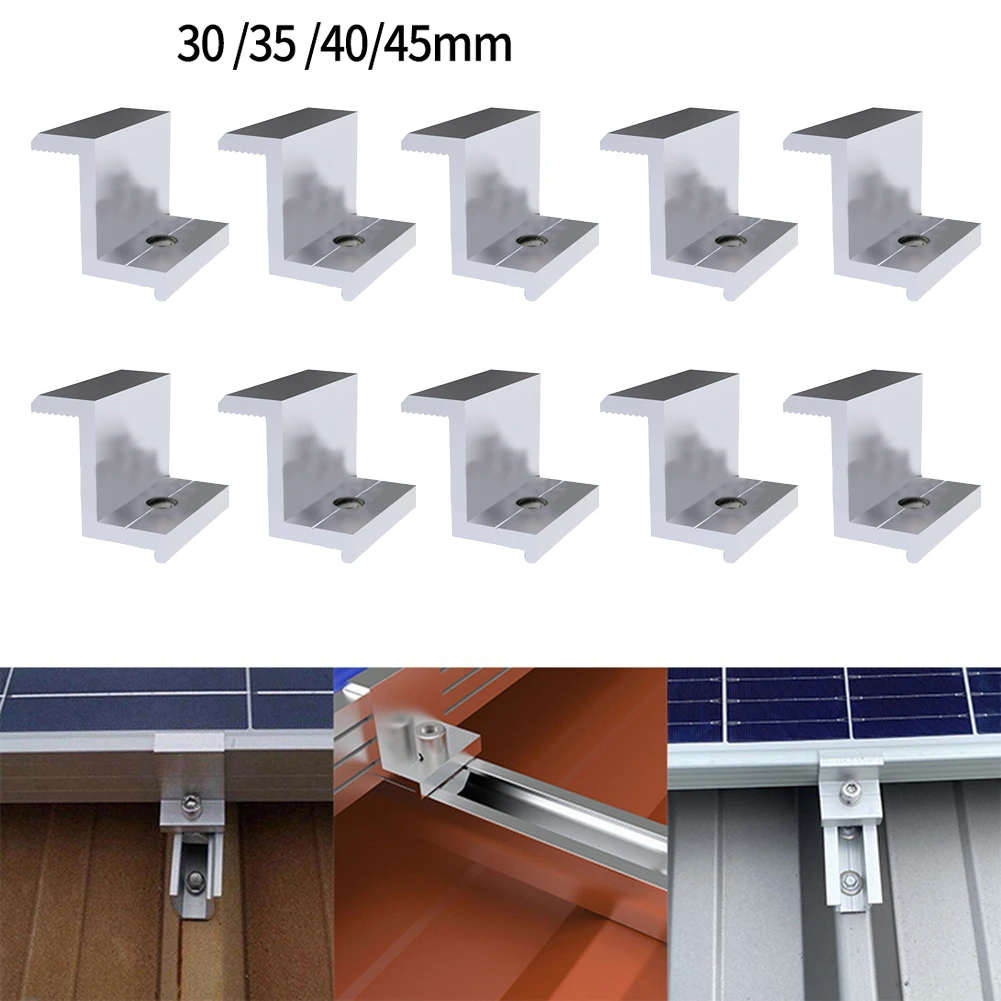 Soportes de montaje de Panel Solar fotovoltaico, accesorios de montaje de estante, abrazadera de extremo PV, aleación de aluminio, 10 piezas