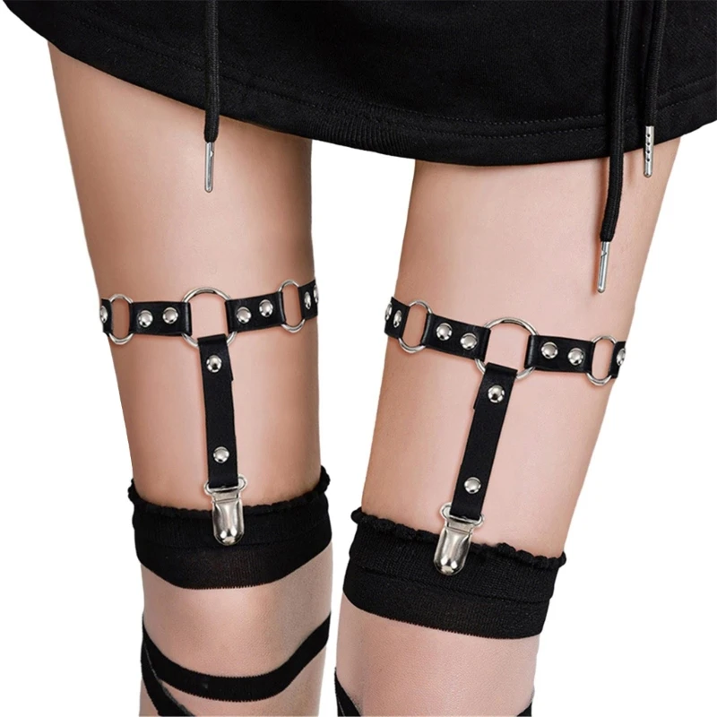 Garter Kulit Imitasi Harajuku Wanita Sabuk Garter JK Manis dengan Klip Anti Selip X4YC