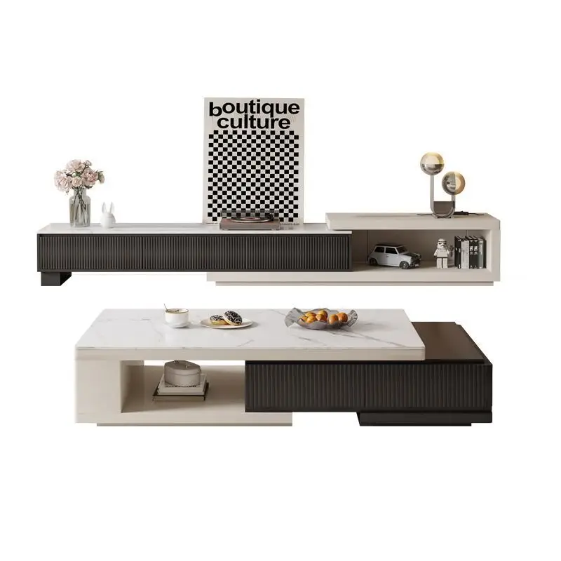 Black and white coffee table living room home telescopic new living room square rock slab very simple coffee table