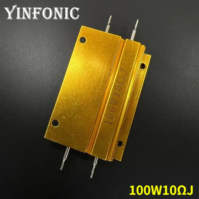 1Pcs/5Pcs RX24 100W 10R Ohm Power Metal Shell Aluminium Gold Resistor 100Watts 10R Resistance High Power Resistor