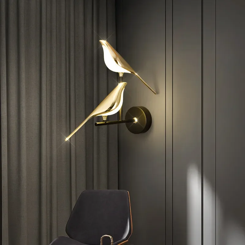 Modern Light Luxury Magpie Bird LED Wall Light Bedside Hanging Lamp Fixture Novelty Rotatable Hoom Decoration Sconce Lighting