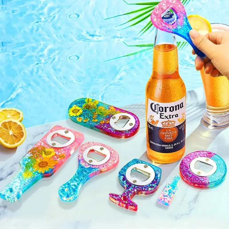 

1Set Bottle Opener Resin Mold,Beer Opener Silicone Molds with Stainless Steel Resin Accessories for DIY Keychain Beer Spanner