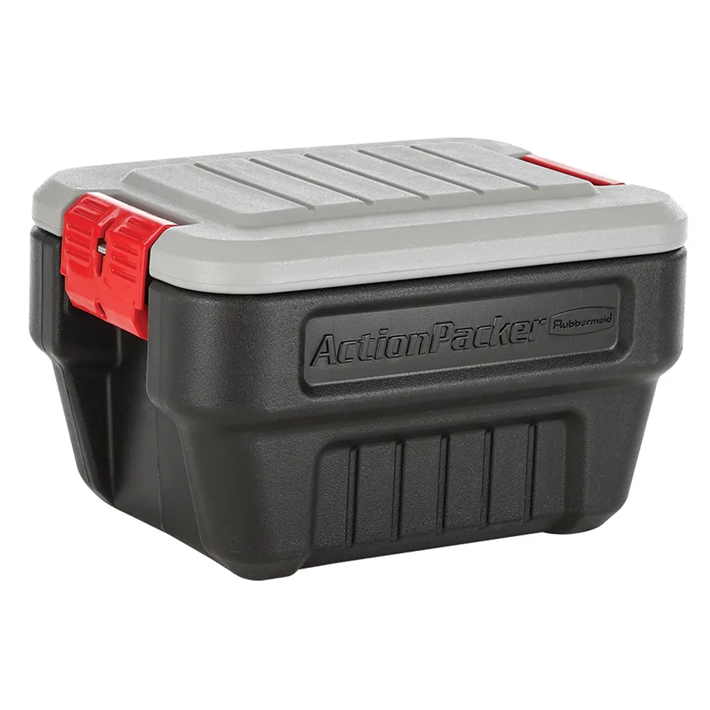 

8 Gallon Action Packer Storage Bin, Heavy Duty, Lockable, Black, Included Lid