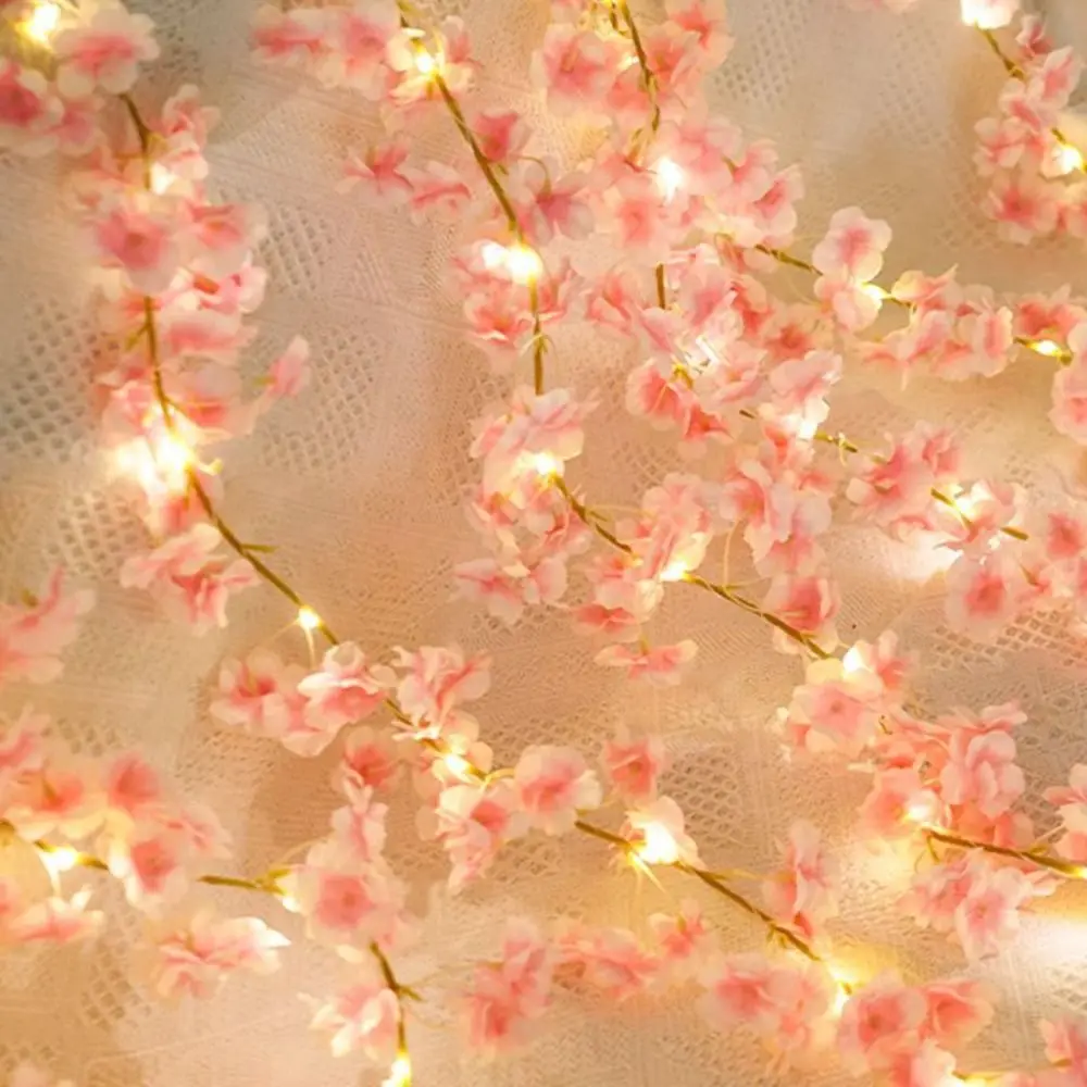 2m/5m Cherry Blossom Vine String Light LED Battery Powered Sakura Flower Light Artificial Copper Wire Flower Garland Light