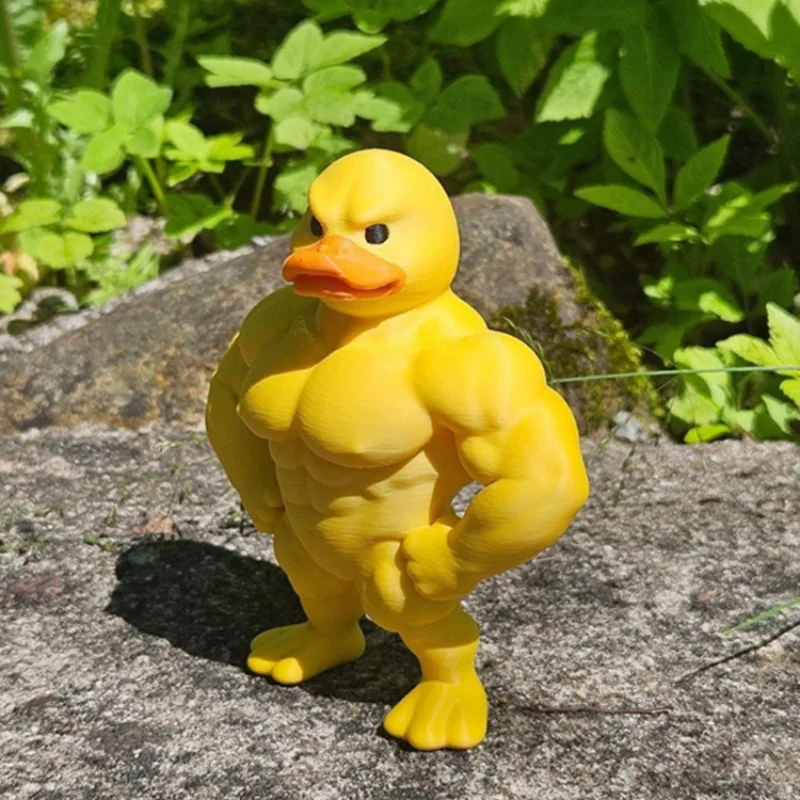 1pc 3D Printed Muscular Little Yellow Duck Toy Statue Funny Standing Duck Home Desktop Ornament for Multifunctional Decoration
